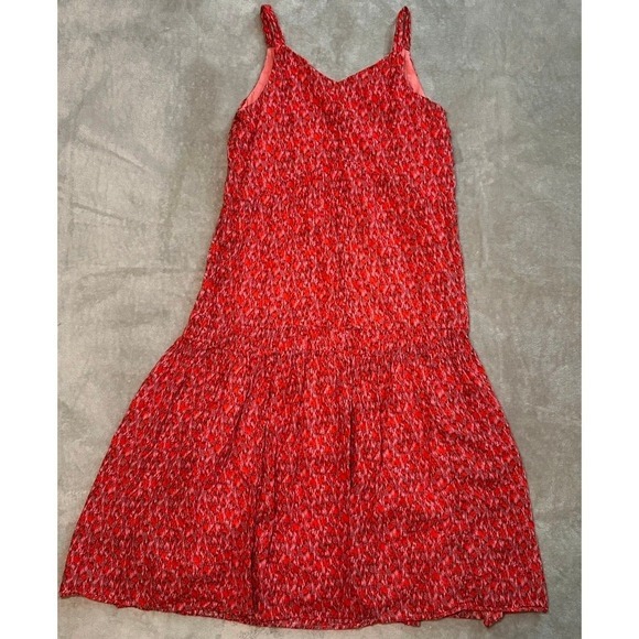 Joie Bondi Tiered Maxi Dress Women Sz M Red Abstract Print Spaghetti Strap Boho